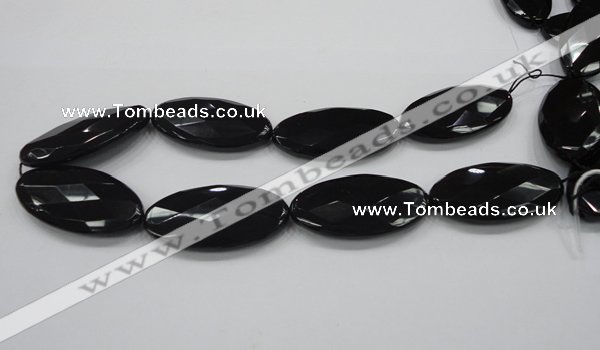 CAB322 15.5 inches 25*50mm faceted oval black agate gemstone beads