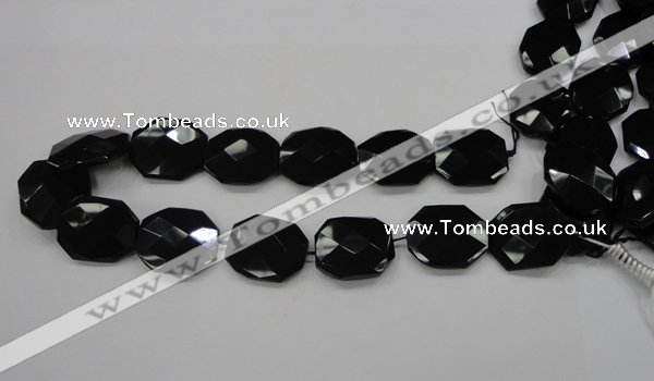 CAB326 15.5 inches 25*30mm faceted octagonal black agate gemstone beads