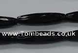 CAB330 15.5 inches 8*30mm faceted rice black agate gemstone beads