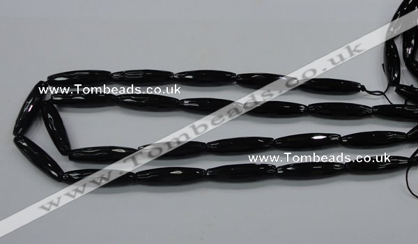 CAB330 15.5 inches 8*30mm faceted rice black agate gemstone beads