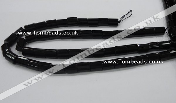 CAB334 15.5 inches 10*14mm faceted column black agate gemstone beads