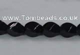 CAB335 15.5 inches 8*12mm faceted & twisted rice black agate beads