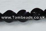 CAB337 15.5 inches 15*20mm faceted & twisted rice black agate beads