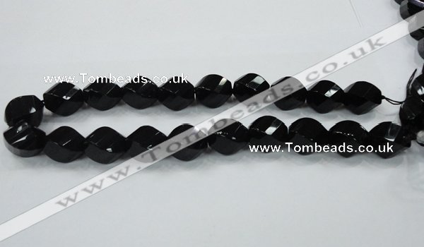 CAB337 15.5 inches 15*20mm faceted & twisted rice black agate beads