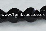 CAB338 15.5 inches 18*24mm faceted & twisted rice black agate beads