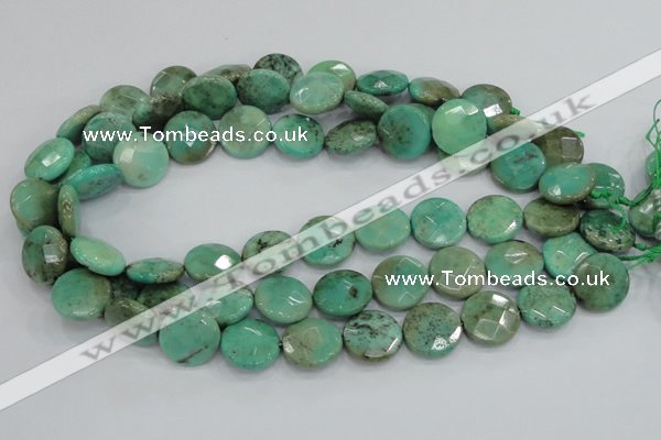 CAB34 15.5 inches 18mm faceted coin green grass agate gemstone beads