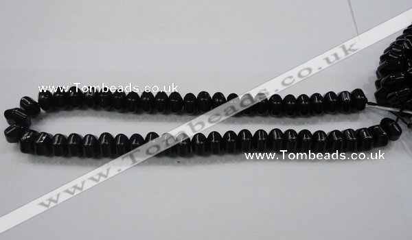 CAB340 15.5 inches 8*14mm hexagon rondelle black agate gemstone beads