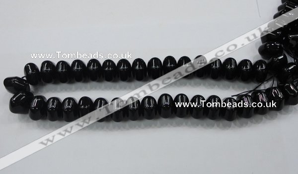 CAB341 15.5 inches 12*18mm hexagon rondelle black agate gemstone beads