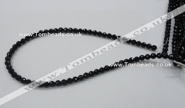 CAB342 15.5 inches 6mm faceted round black agate gemstone beads