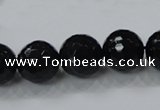 CAB345 15.5 inches 14mm faceted round black agate gemstone beads