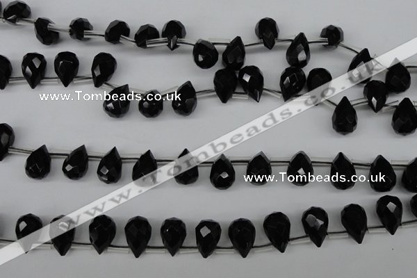 CAB348 15.5 inches 7*10mm faceted teardrop black agate gemstone beads