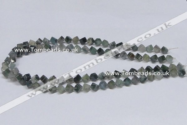 CAB400 15.5 inches 6*6mm inclined cube moss agate gemstone beads