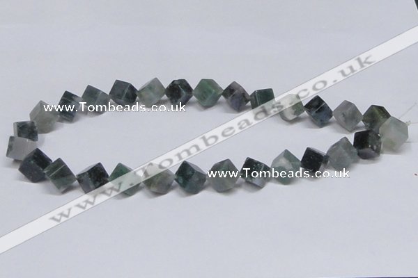 CAB401 15.5 inches 10*10mm inclined cube moss agate gemstone beads