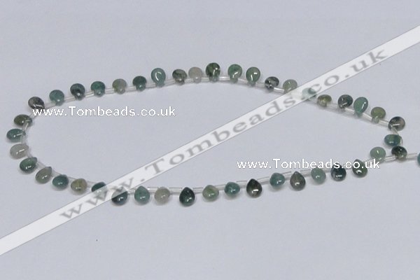 CAB414 15.5 inches 7*9mm flat teardrop moss agate gemstone beads