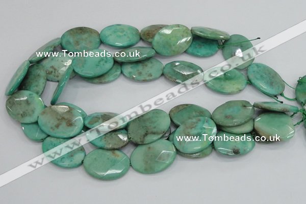 CAB42 15.5 inches 22*30mm faceted oval green grass agate beads
