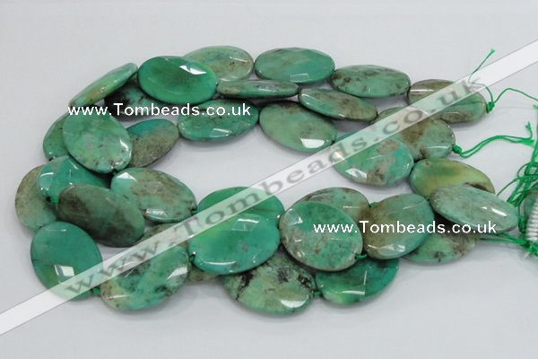 CAB43 15.5 inches 25*35mm faceted oval green grass agate beads