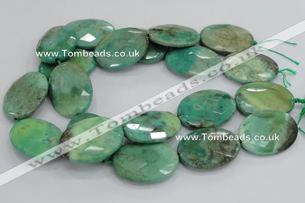 CAB44 15.5 inches 30*40mm faceted oval green grass agate beads