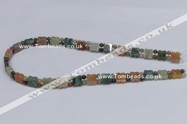 CAB469 15.5 inches flower & round double-drilled indian agate beads