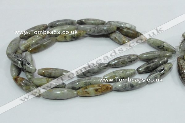 CAB565 15.5 inches 12*40mm rice silver needle agate gemstone beads