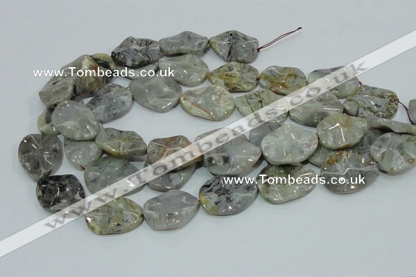 CAB575 15.5 inches 23*30mm wavy oval silver needle agate gemstone beads