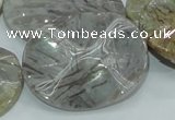 CAB576 15.5 inches 30*40mm wavy oval silver needle agate gemstone beads