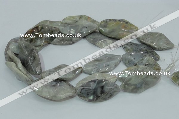 CAB577 15.5 inches 25*50mm wavy marquise silver needle agate beads