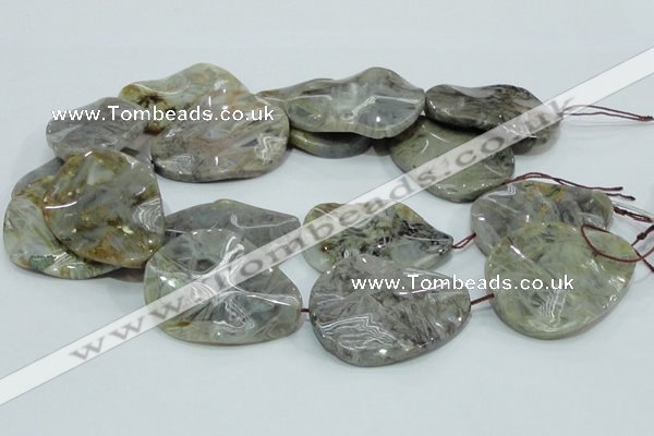 CAB578 15.5 inches 40*50mm wavy teardrop silver needle agate beads