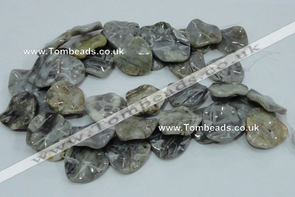 CAB579 15.5 inches 30*30mm wavy triangle silver needle agate beads