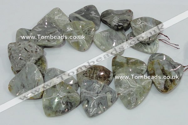 CAB580 15.5 inches 40*40mm wavy triangle silver needle agate beads