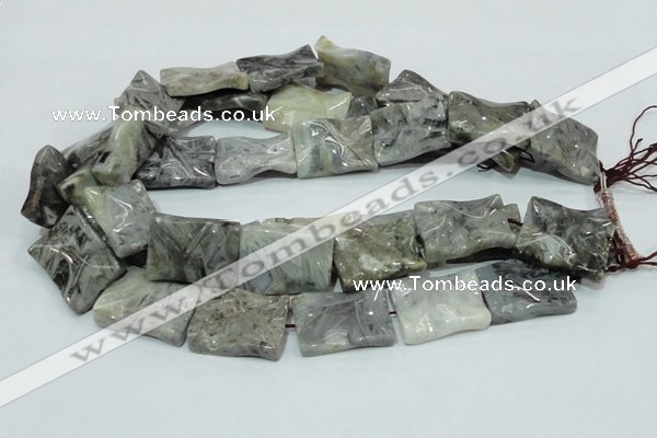 CAB582 15.5 inches 22*30mm wavy rectangle silver needle agate beads