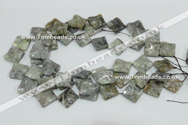 CAB583 15.5 inches 20*20mm wavy diamond silver needle agate beads