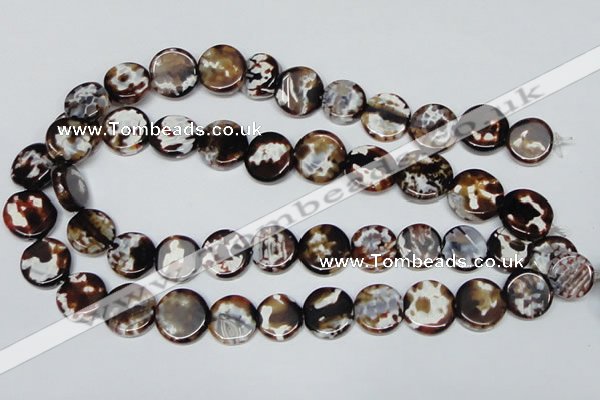 CAB627 15.5 inches 15mm flat round leopard skin agate beads wholesale