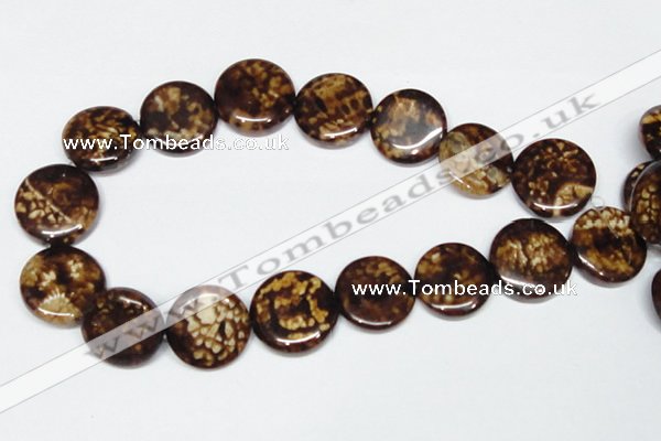 CAB630 15.5 inches 25mm flat round leopard skin agate beads wholesale