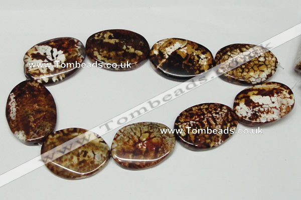 CAB635 15.5 inches 30*40mm twisted oval leopard skin agate beads