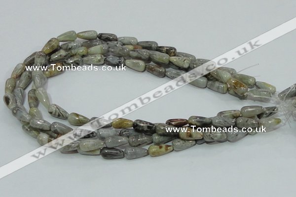 CAB72 15.5 inches 8*16mm teardrop silver needle agate gemstone beads