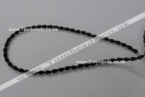 CAB732 15.5 inches 5*8mm teardrop black agate gemstone beads