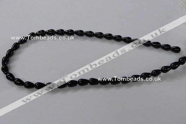 CAB733 15.5 inches 7*10mm teardrop black agate gemstone beads