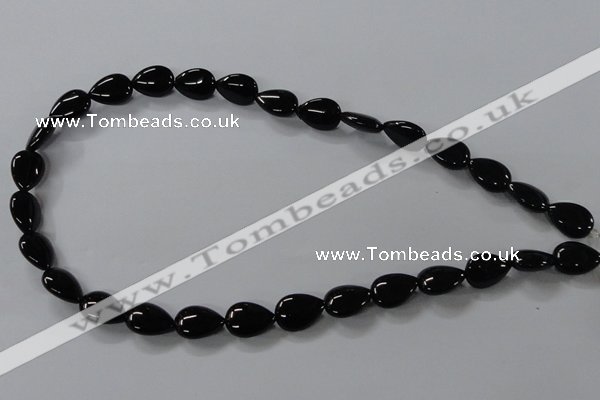 CAB745 15.5 inches 10*14mm flat teardrop black agate gemstone beads