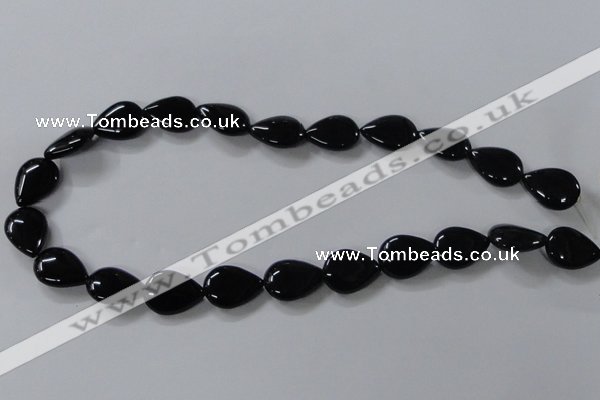 CAB747 15.5 inches 13*18mm flat teardrop black agate gemstone beads