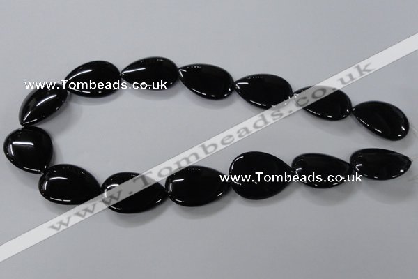 CAB748 15.5 inches 22*30mm flat teardrop black agate gemstone beads