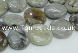 CAB75 15.5 inches 15mm flat round silver needle agate gemstone beads