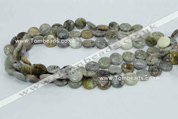 CAB75 15.5 inches 15mm flat round silver needle agate gemstone beads