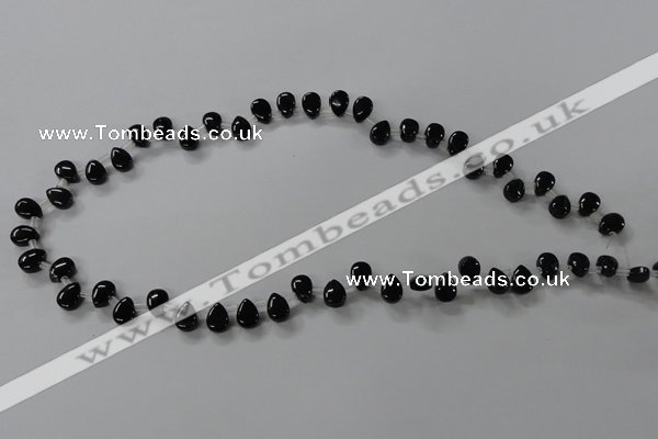 CAB752 15.5 inches 6*8mm top-drilled flat teardrop black agate beads