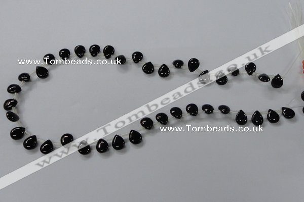 CAB753 15.5 inches 8*10mm top-drilled flat teardrop black agate beads