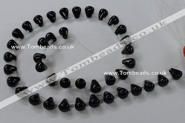 CAB754 15.5 inches 8*10mm top-drilled teardrop black agate beads