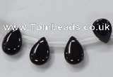 CAB771 15.5 inches 9*13mm top-drilled flat teardrop black agate beads