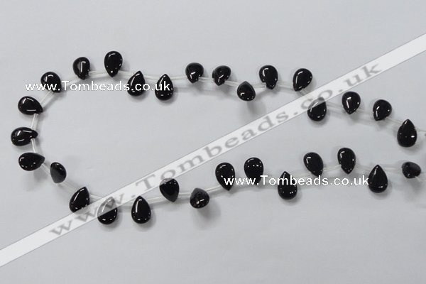 CAB771 15.5 inches 9*13mm top-drilled flat teardrop black agate beads