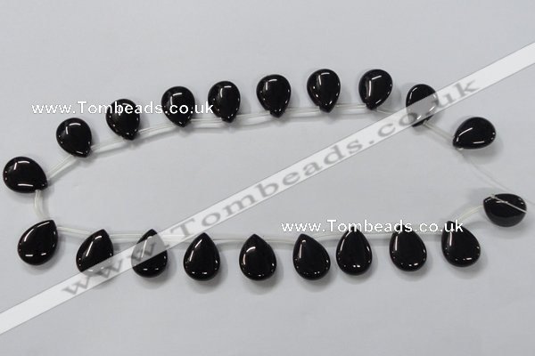 CAB772 15.5 inches 15*20mm top-drilled flat teardrop black agate beads