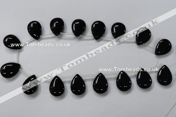 CAB773 15.5 inches 18*25mm top-drilled flat teardrop black agate beads