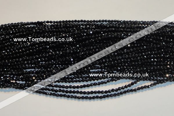 CAB781 15.5 inches 3mm faceted round black agate gemstone beads